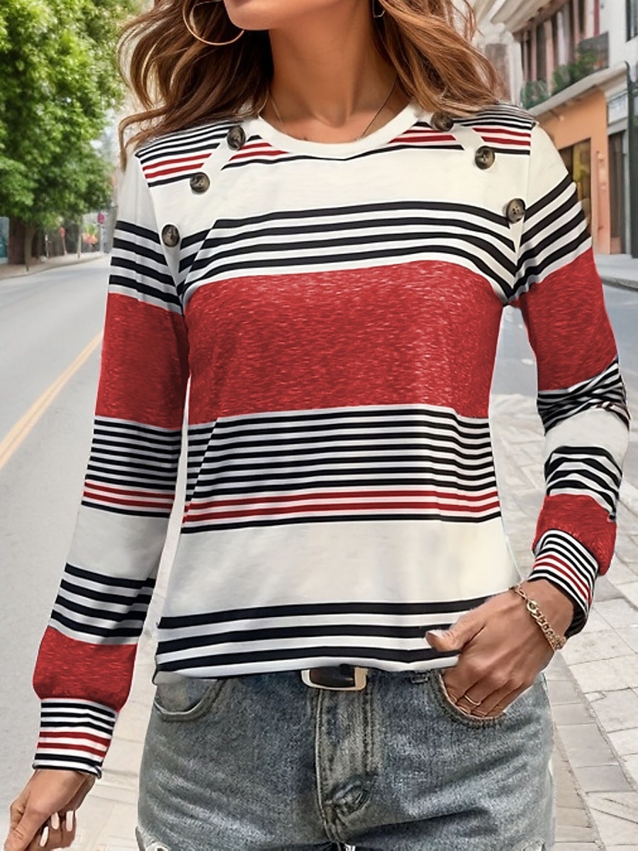 Női Ing Csíkos Stílusos Alkalmi Hosszú ujj Terített nyak Normál felsők Napi Gombok Nyomtatott Rubin Lóhere Szürke Tavasz Ősz 2025 - $19.99 –P8