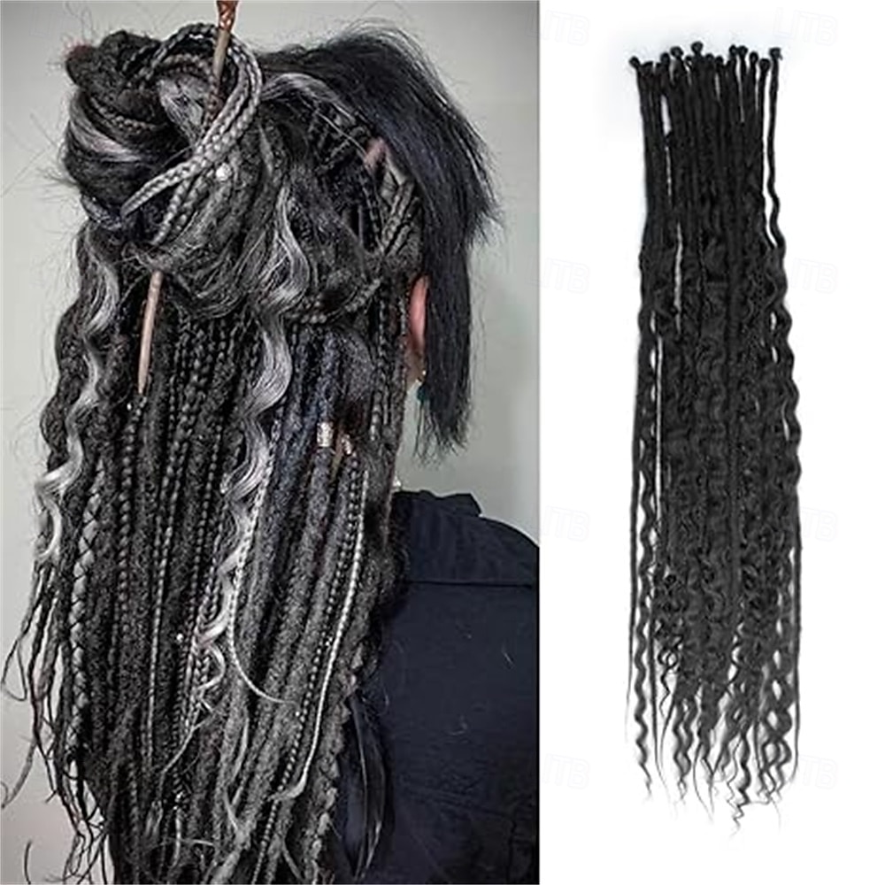 24 Inch 3 In 1 Dreadlock Extensions Sets 30 Strands Mixed Ombre Blue Synthetic SE Dreads Extensions 100% Handmade Soft Single Ended Curly Boho Wavy Dreads for Girls 2025 - $58.99 –P11