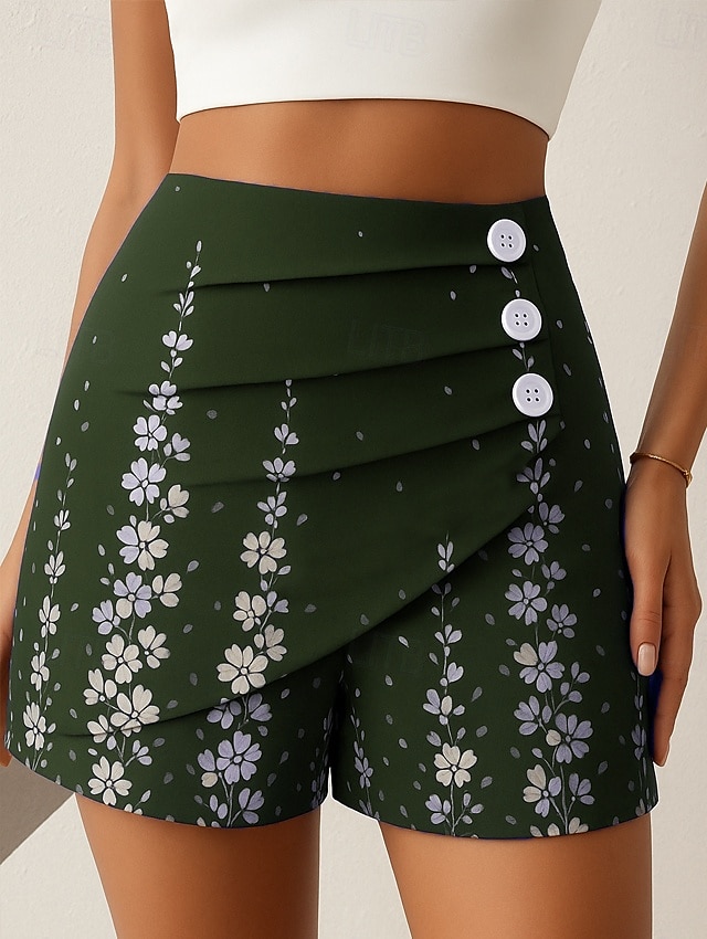 Women's Chinos Shorts Elegant Vacation Vintage Short High Waist Floral Graphic Layered Quick Dry Comfortable Breathable Micro-elastic Daily Outdoor Street Black Navy Blue Purple Green Summer Spring 2026 - $19.99 –P4
