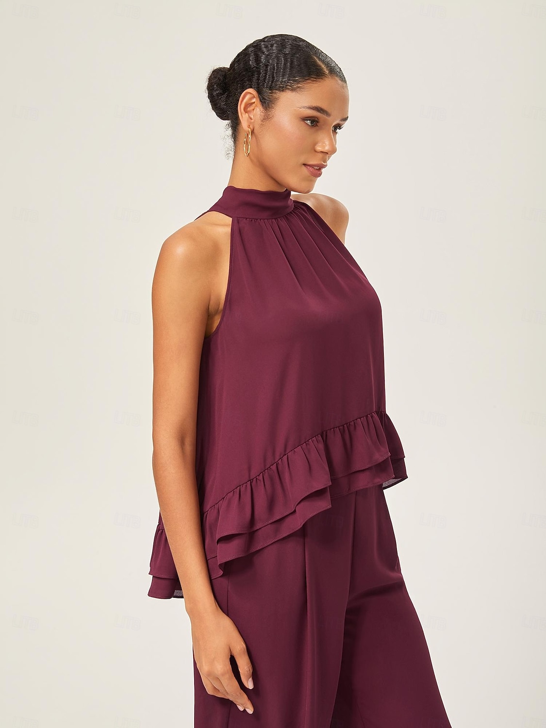 Per donna Da donna All'americana Tinta unita Borgogna Volant Senza Maniche Elegante Quotidiano All'americana Estate del 2025 a $52.99 –P7
