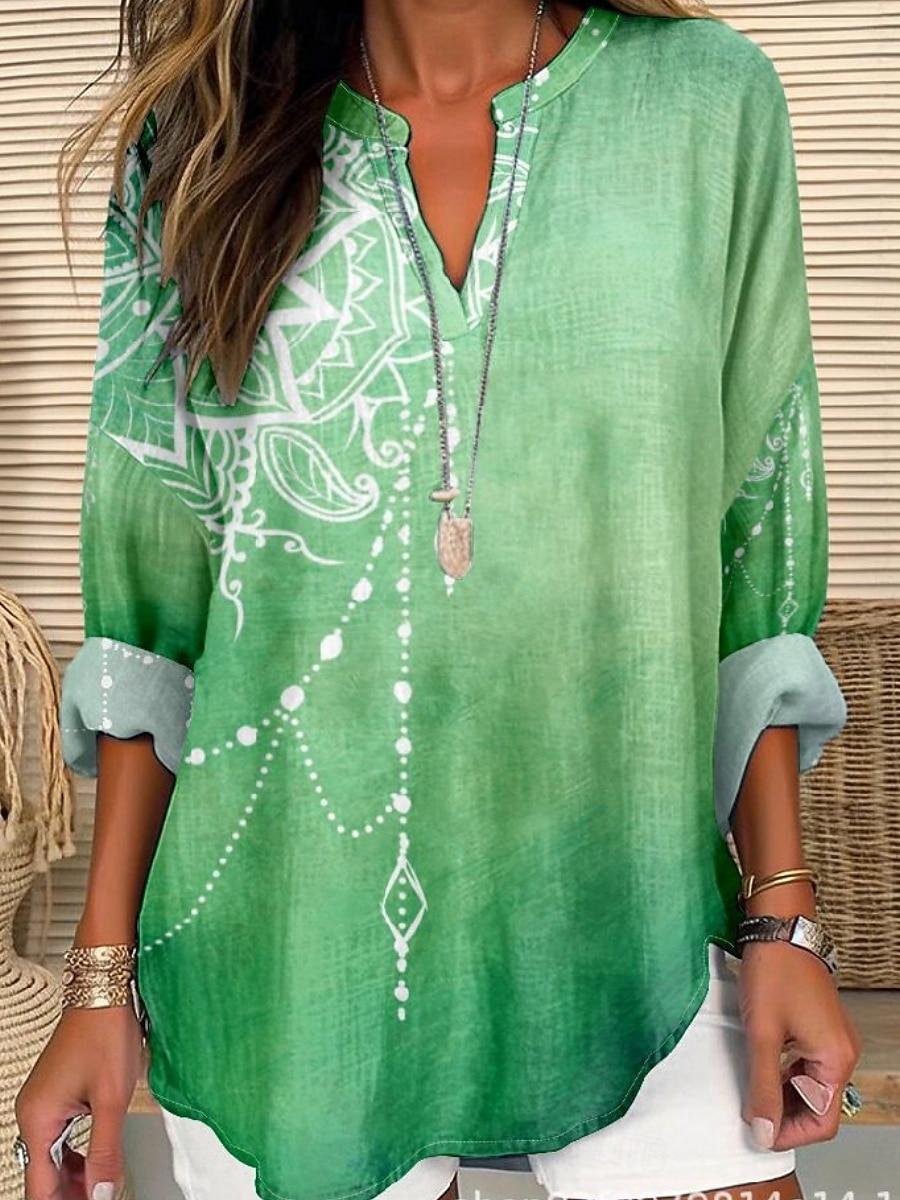 Dames Overhemd Bloemig Stijlvol Modern Lange mouw V-hals Normale tops Dagelijks Feestdagen Knop Afdrukken Paars Groen Zomer 2025 - $24.99 –P1