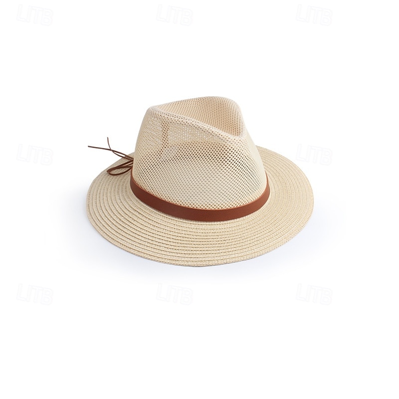 Zomerse cowboyhoed met grote rand, gebreid met net, platte rand, bescherming tegen de zon, opvouwbare herenhoed, strandhoed, casual 2025 - $12.49 –P2