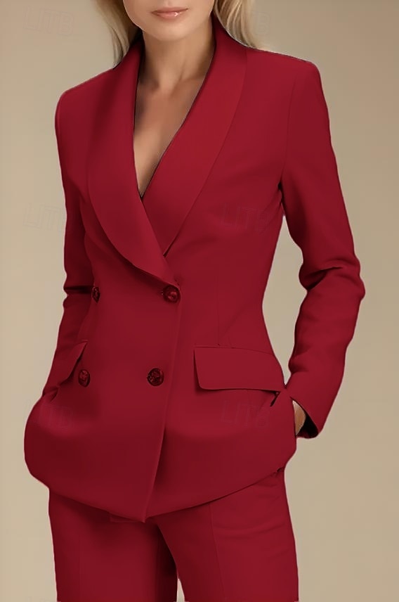 Blauwzwart tweedelig broekpak moeder van de bruid blazerset elegant revers vloerlengte stretchstof lange mouw met knopen effen kleur 2025 2025 - $149.99 –P5