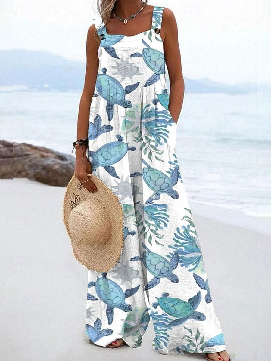 Femmes Salopette Actif Graphique Sans manches Jambe large Vacances Rue Coupe Ample Blanche Bleu Vert Été de 2025 ? $39.99 –P3