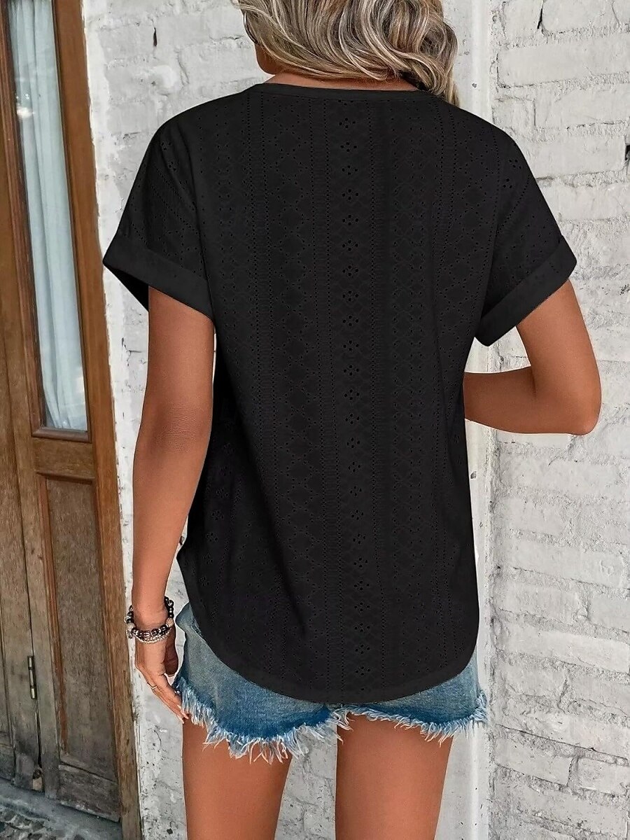 Femmes T-shirt Uni Mode Élégant Classique Manche Courte Col ras du cou Hauts Réguliers Quotidien Week-end Œillet Noir Blanche Rose Claire Bleu Été de 2025 ? $14.99 –P9