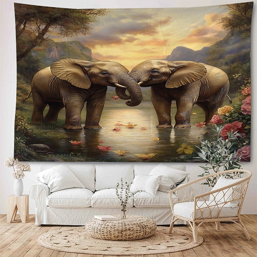 Forest Animal Elephant Landscape Hanging Tapestry Mural Art Large Tapestry Mural Decoration Photos Background Carpet Curtains Home Bedroom Living Room Decoration 2025 - $13.99 –P1