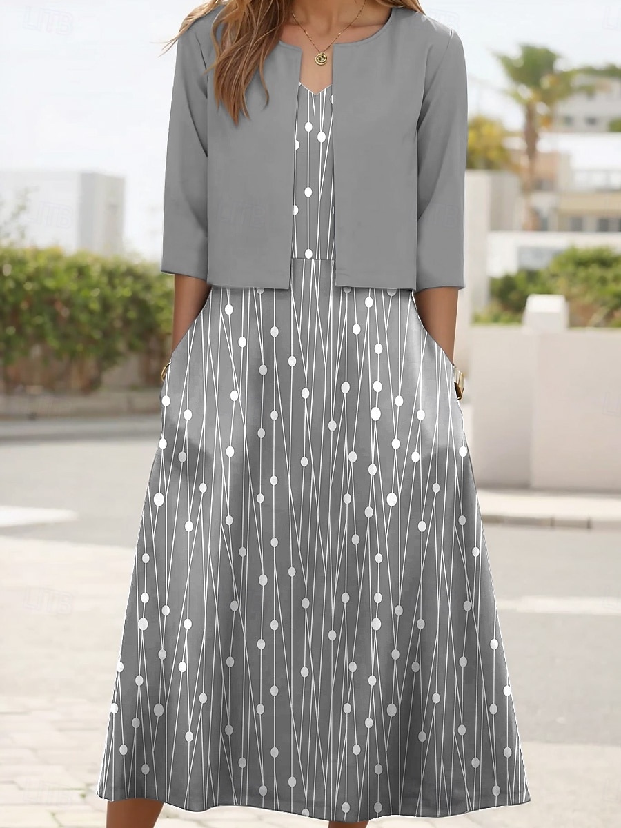 Women's Dress Set Midi Dress A Line Dress Party Cocktail Floral Print Half Sleeve V Neck Wedding Guest Daily Pink Green Gray Summer Spring Loose Fit 2025 - $36.99 –P4