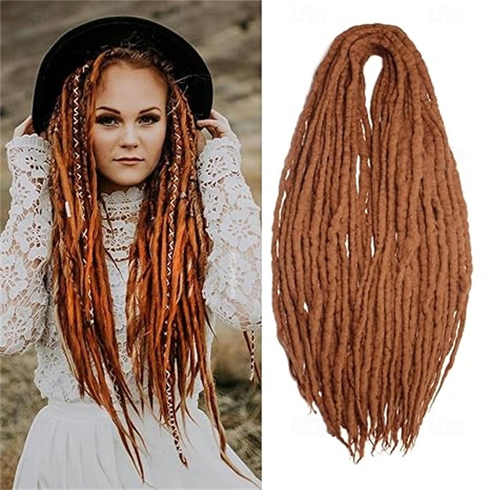 Extension per dreadlock a doppia estremità in lana da 22 pollici, 15 ciocche di dreadlock sintetici marroni misti, dreadlock finti morbidi e sottili, stile hippie per donne del 2025 a $36.99 –P3
