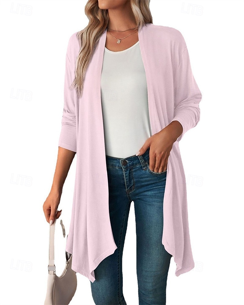 Damen Pullover Strickjacke Urlaub Mode Täglich Einfarbig Gerippt Öffnung vorne Gestrickt Langarm Lange Oberteile Stricken Ferien Ausgehen Wochenende Schwarz Weiß Herbst Winter 2025 - $22.99 –P13