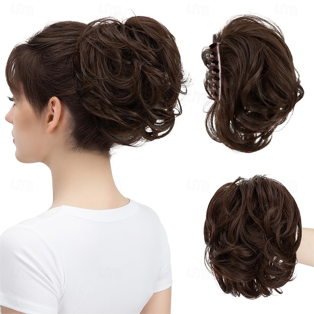 Extensions de cheveux synthétiques ondulées et bouclées, queue de cheval courte et bouclée, style chignon décoiffé, flexibles et polyvalentes de 2025 ? $19.49 –P5