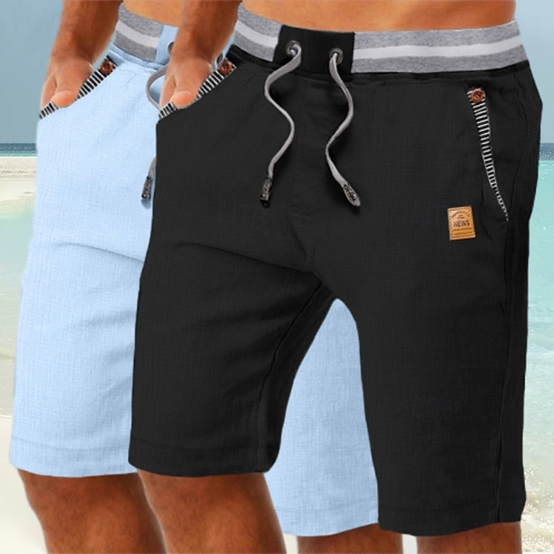 Herren Shorts Leinenshorts Sommershorts Strandshorts Tasche Kordelzug Elastischer Bund Einfach Komfort Atmungsaktiv Knielang Täglich Ferien Strand Urlaub Mode Schwarz + Himmelblau Khaki+Marineblau 2025 - $29.99 –P8