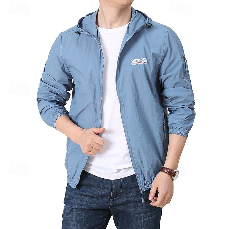 Men's Windbreaker Hiking Jacket Rain Coat Outdoor Waterproof Sun Protection Windproof Hiking Outfits Hiking Clothes Spring Autumn / Fall Top Camping / Hiking / Caving Running Black Blue Dark Blue 2026 - $19.99 –P5