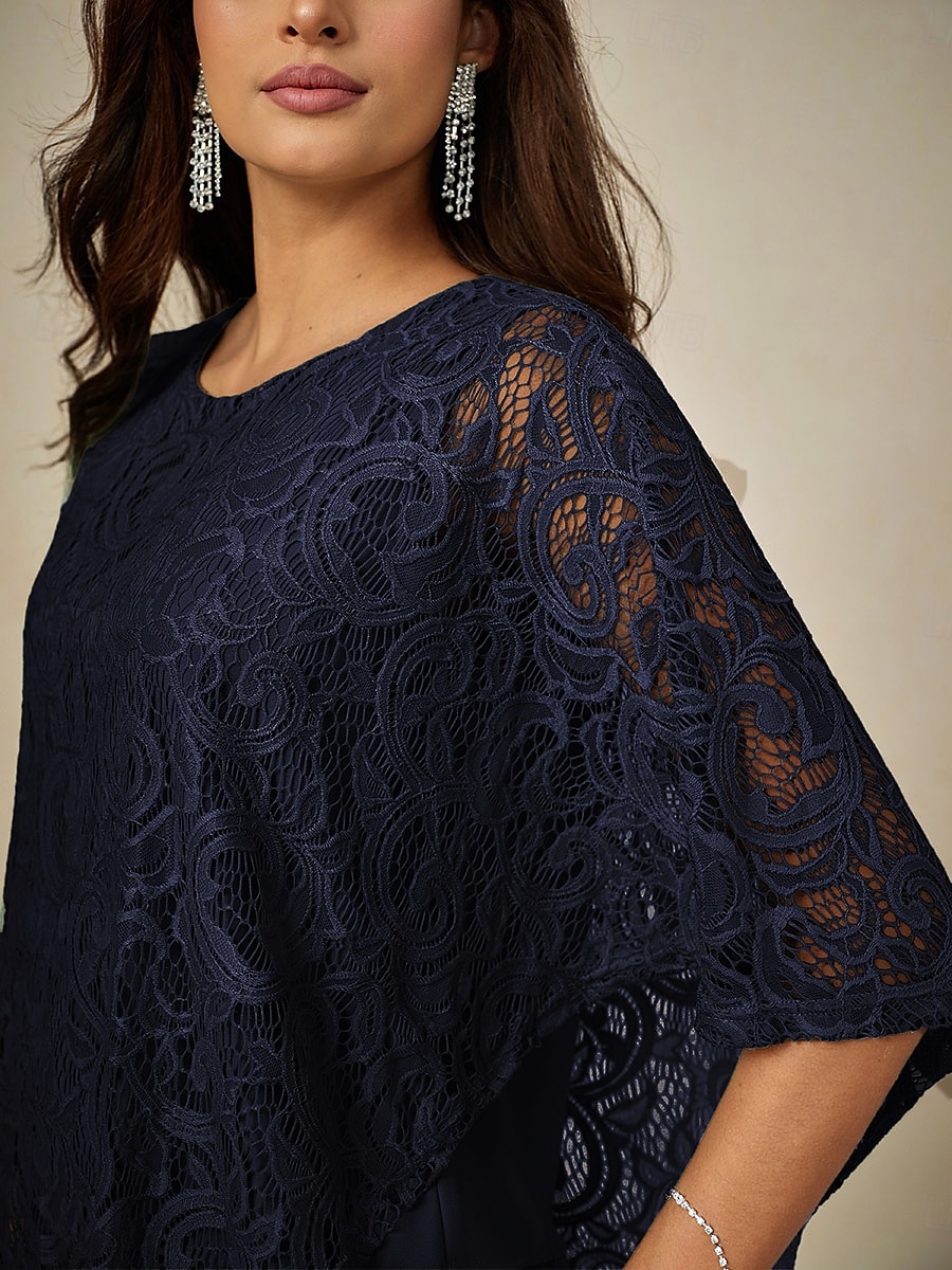 Dame Bluse Dressy topper عادي Elegant Halvlange ermer Crew-hals Vanlige topper Bryllupsgjest Daglig Blonde Lapper Multi Layer Navyblå Sommer Vår 2025 - $49.99 –P4