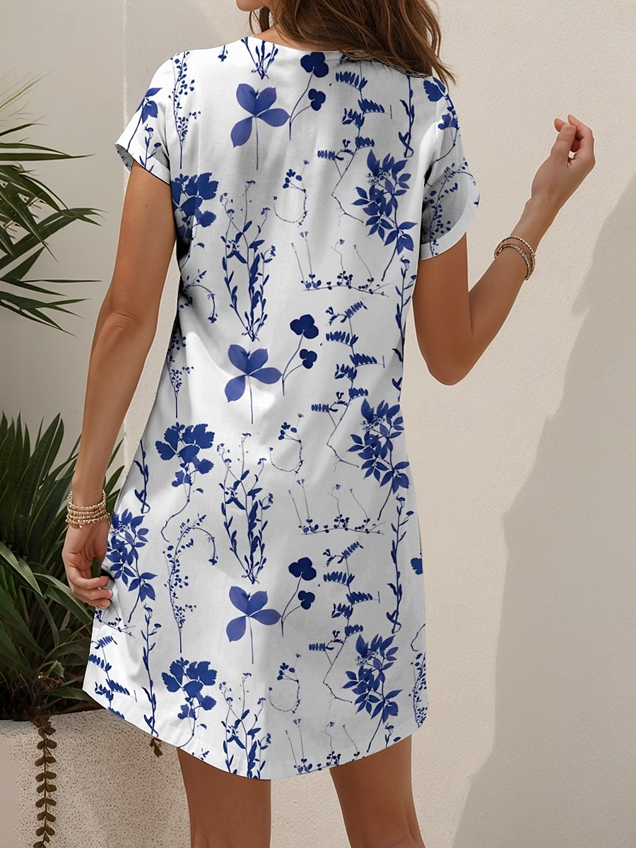 Pentru femei Rochii Midi Rochii Tricou Rochie de Vară Rochie A line Vacanță Casual Stiluri de Plajă Plajă Fit regulat Floral Grafic Manșon scurt În V Negru și Alb Galben Roșu-aprins Albastru piscină 2025 - $23.99 –P2