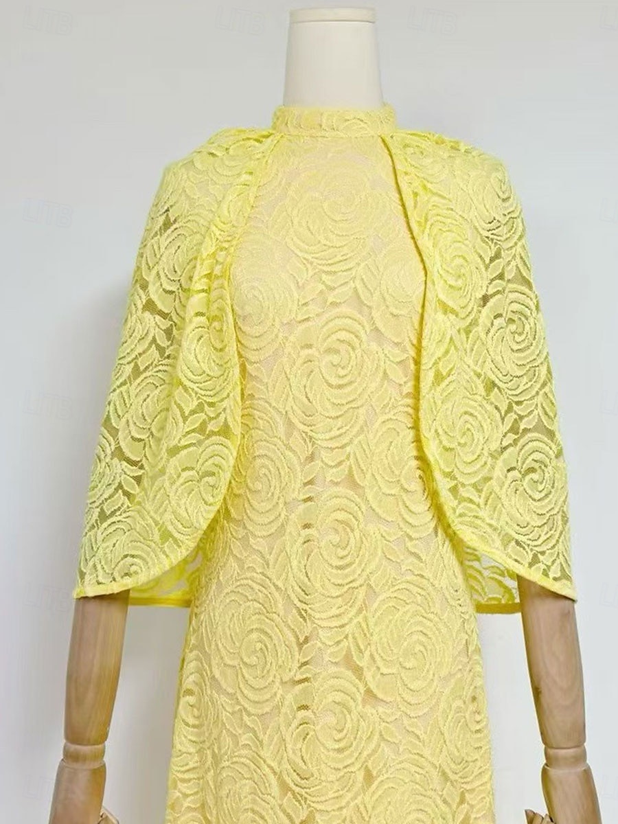 Sirène / Trompette Robe de Soirée Élégant Robe Formel Mariage Longueur au sol Manche Courte Col haut Dentelle avec Châle 2025 de 2025 ? $129.99 –P4