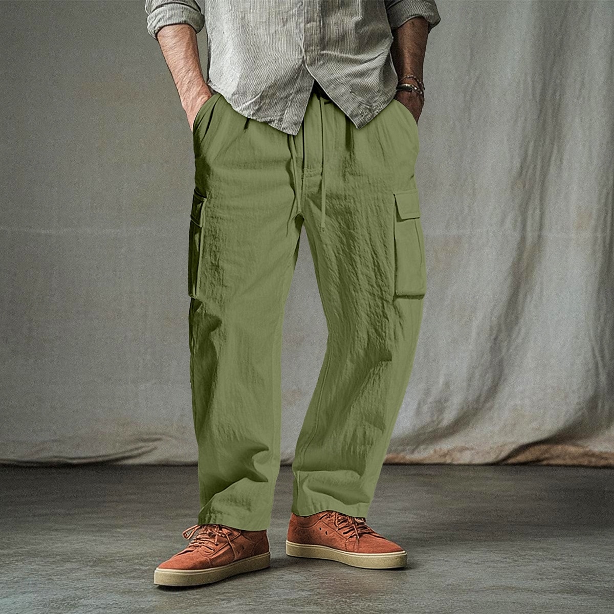 Men's Cargo Pants Trousers Shorts Summer Pants Beach Pants Drawstring Elastic Waist Multi Pocket Solid Color Plain Comfort Breathable Full Length Outdoor Daily Holiday Vacation Fashion Black White 2025 - $25.99 –P7
