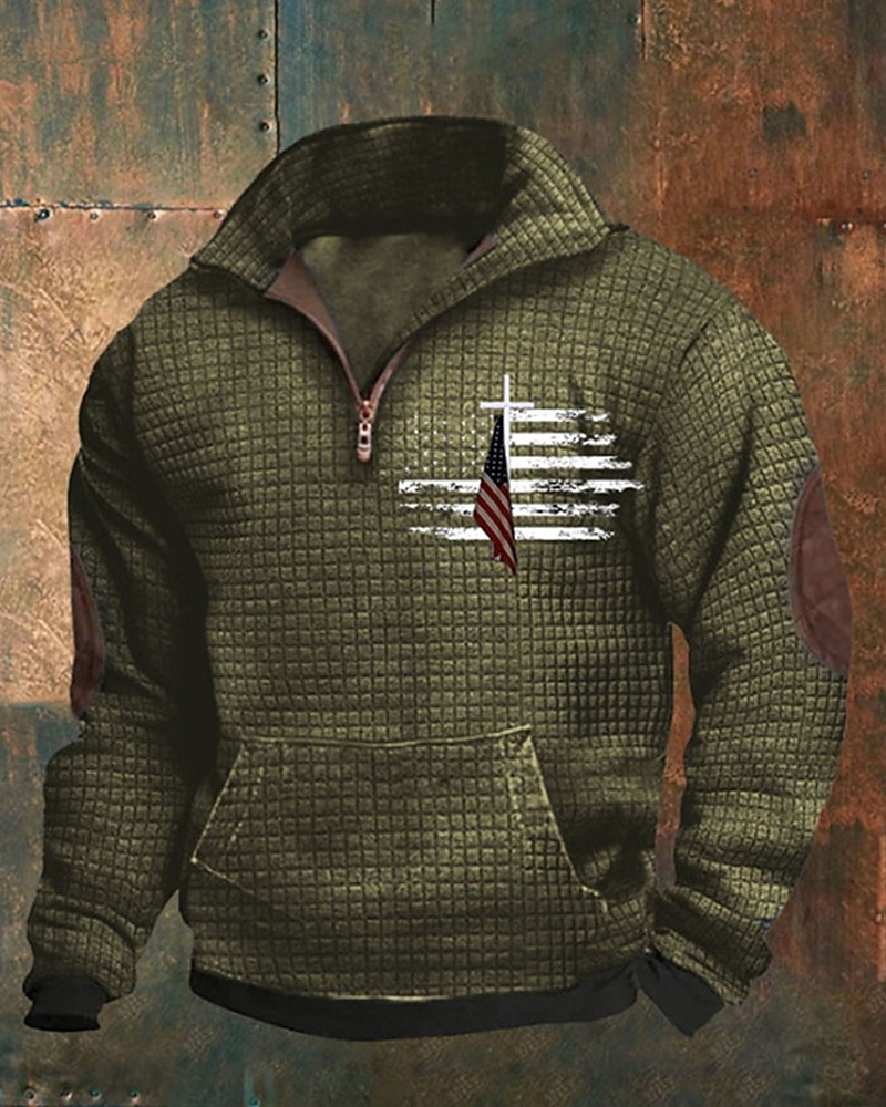 Voor heren Sweatshirt Sweatshirt met kwartrits Zwart Marineblauw blauw Groen Grijs Halve rits Nationale vlag Zak Sport & Outdoor Dagelijks Feestdagen Polyester Streetwear Basic Casual Lente Herfst 2026 - $42.99 –P3
