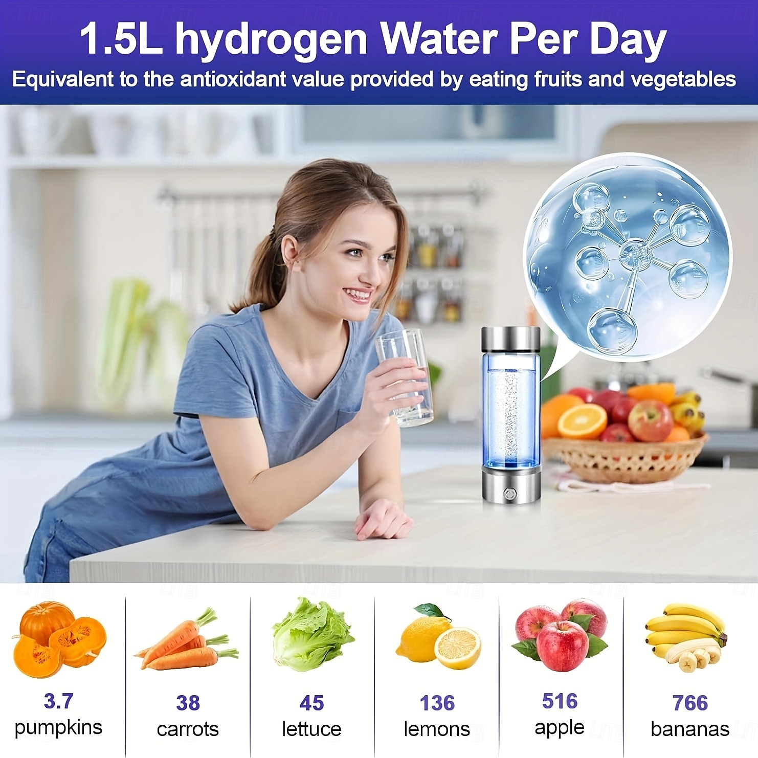 Bottiglia d'acqua all'idrogeno, generatore di acqua all'idrogeno portatile, tecnologia SPE PEM, ionizzatore d'acqua, regalo per amore, adatto per viaggi, esercizi, casa, coperchio nero. del 2025 a $44.99 –P4