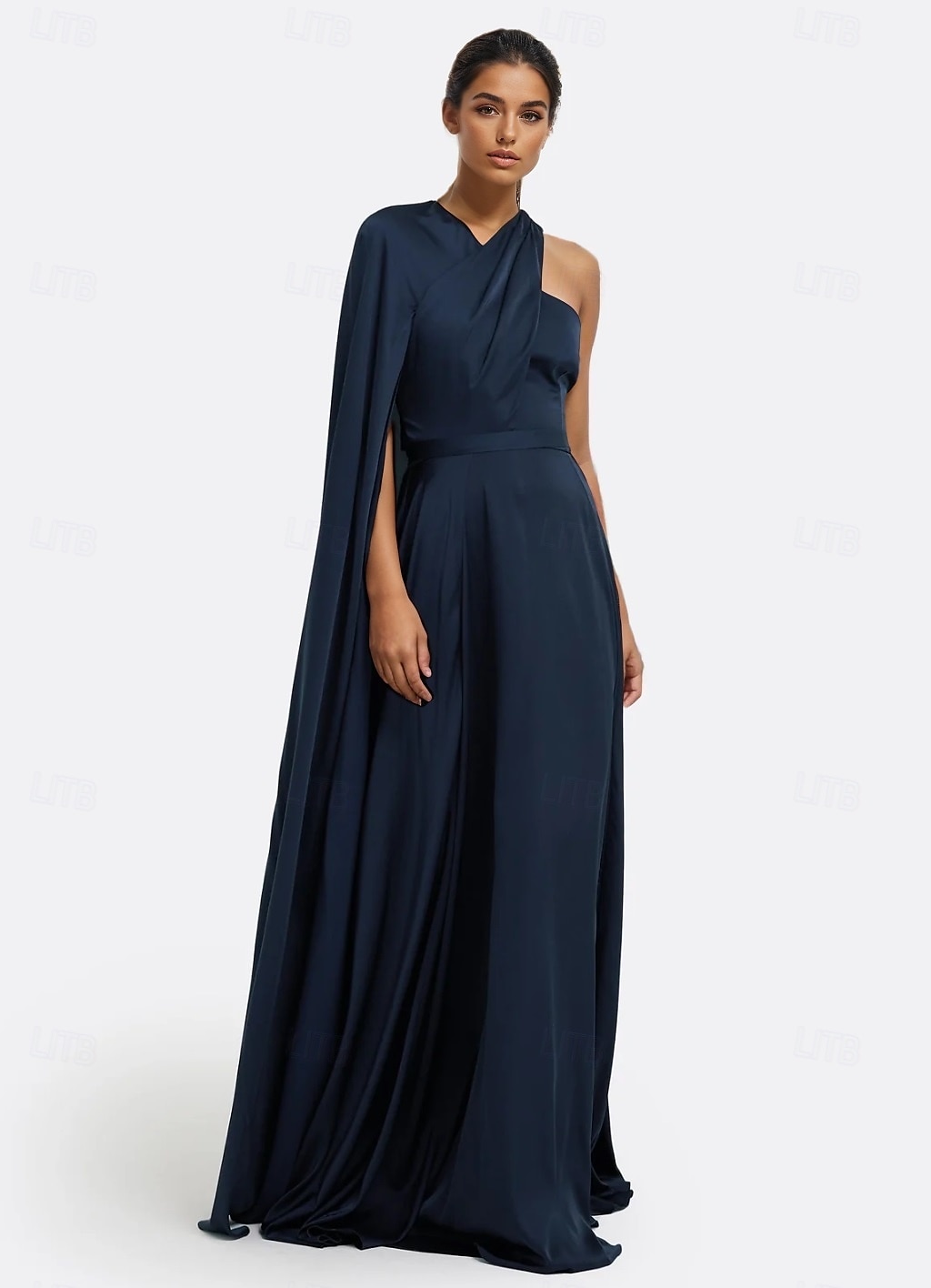 Vestido de Festa Longo A-Line Elegante Vestido Formal Casamento Sem Mangas Ombro Único Capas Satin Stretch com Pregas de 2025 por $142.99 –P1