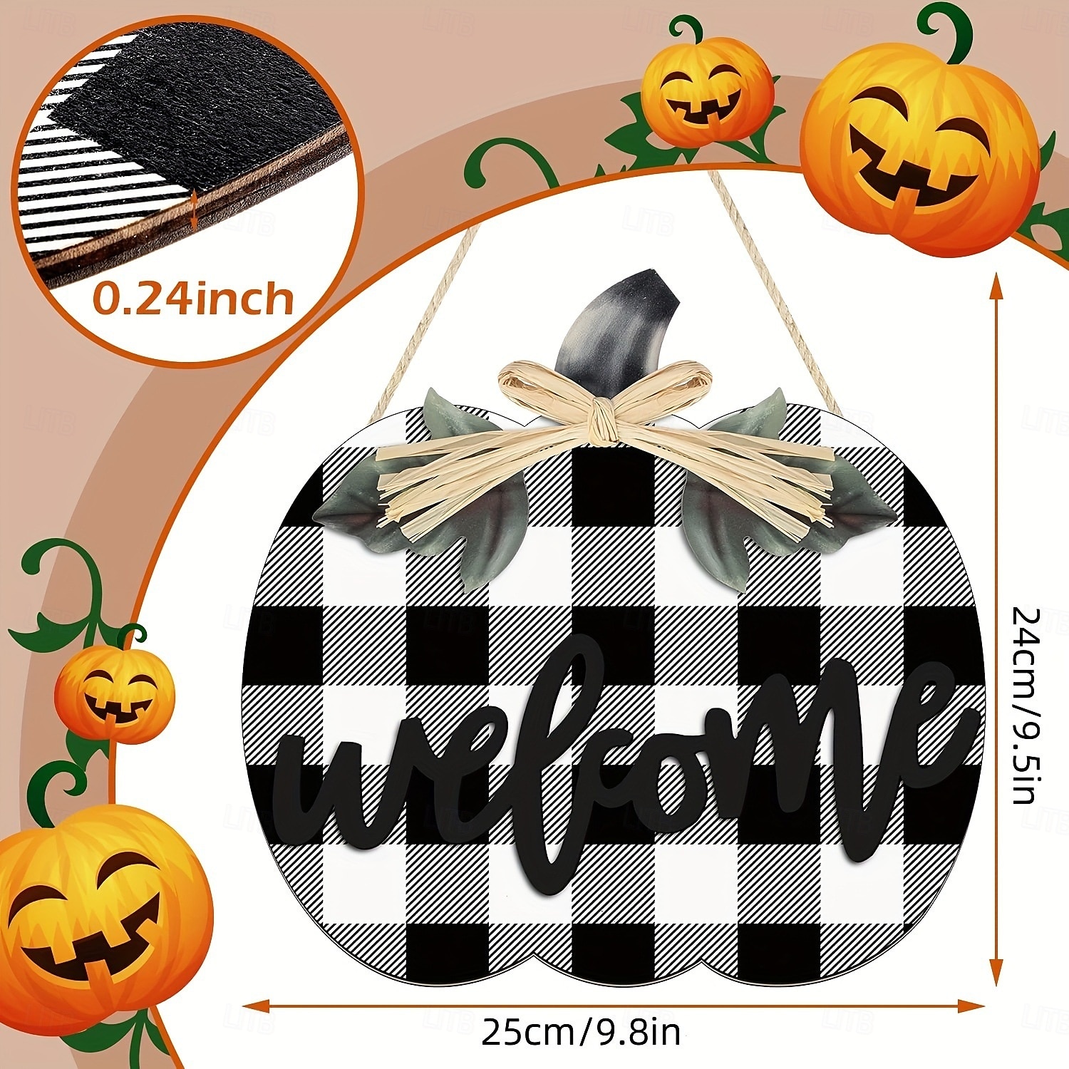 Őszi üdvözlő fa ajtófogas, halloween hálaadás tök 3D kockás bejárati ajtótábla, rusztikus függő verandakoszorú őszi lakberendezés 2025 - $12.99 –P4