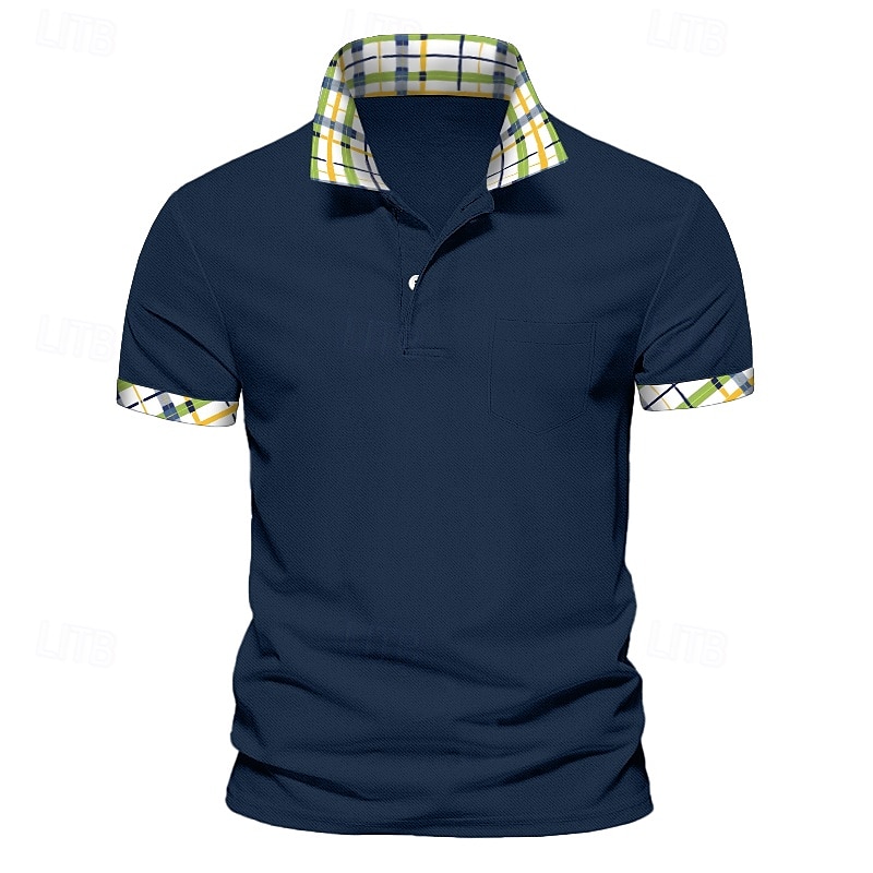 Men's Solid Color Plaid Polo Shirts Golf Shirt Short Sleeve Polo Shirts Lapel Casual Business Buttons Summer Spring Spring &  Fall White Yellow Navy Blue 2025 - $16.49 –P4