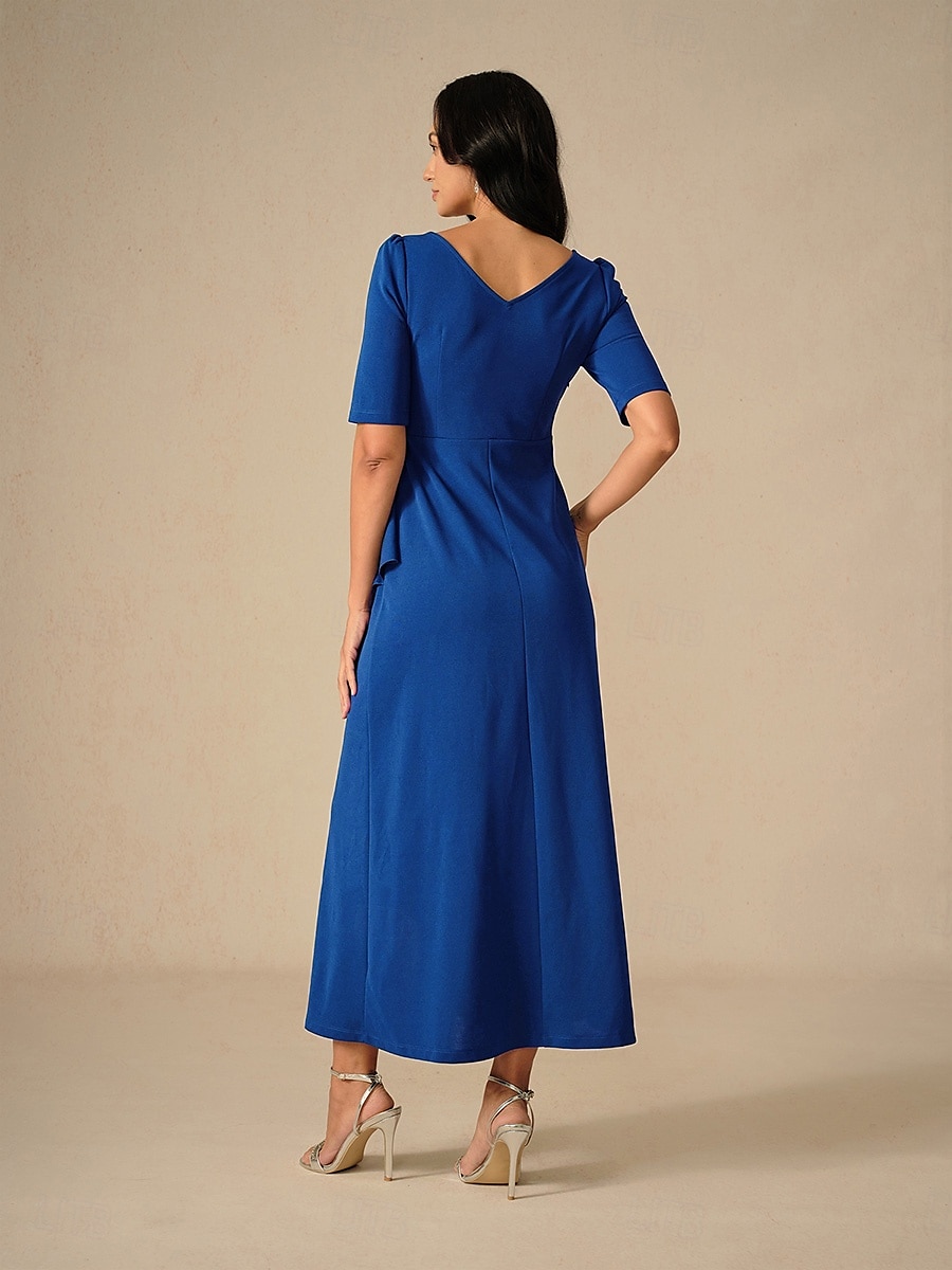 Pentru femei Rochie Maxi Rochie cu Volane Elegant Fit regulat Culoare solidă Manșon scurt Stil Nautic Albastru regal Vară Primăvară Toamnă 2025 - $99.99 –P3