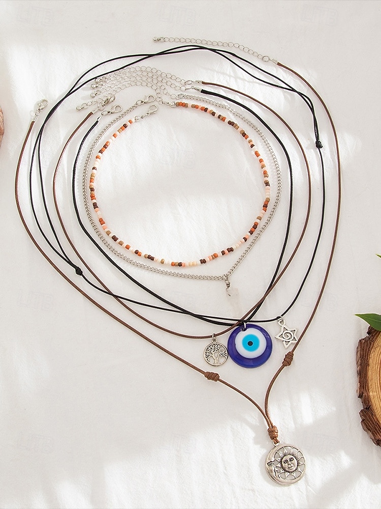 Ensemble de colliers à breloques bohèmes superposés pour femmes – pendentifs multicouches mauvais œil, soleil et étoile avec tour de cou en perles, pour la mode spirituelle, les festivals et le quotidien de 2025 ? $11.99 –P2