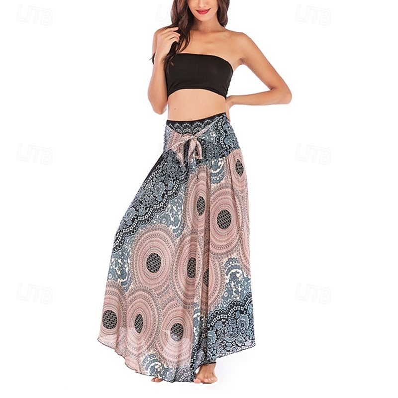 Mujer Falda Línea A Columpio Casual Boho Maxi Alta cintura Faldas Floral Estampado Microelástico Vacaciones Festivos Blanco Vino Azul Real Verde Oscuro Verano Poliéster 2025 - $20.99 –P11