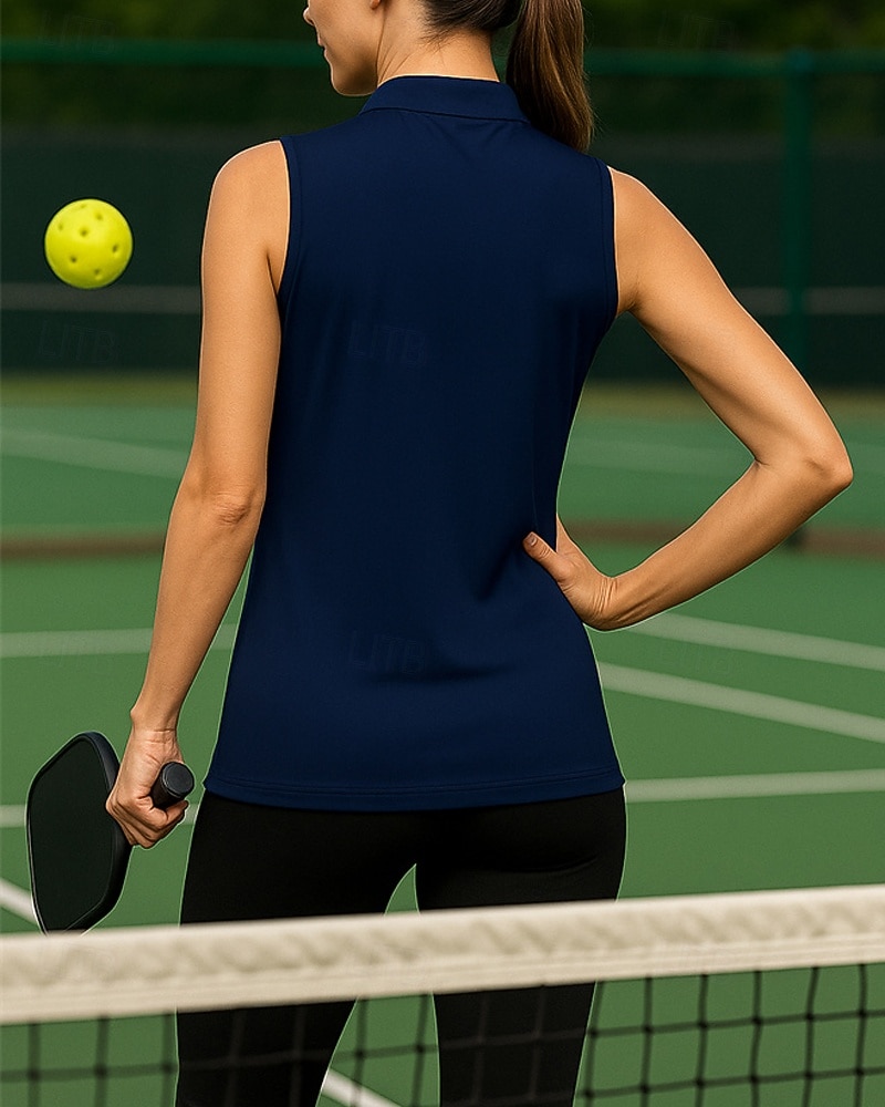 Damen Streifen Golf-Poloshirt Tennis Shirt Tennis-Tanktop Ärmellos Druck Stoßfest Hohe Elastizität Atmungsaktiv Tennis Golfspiel Laufen Reißverschlusskragen Hemd Polo Schwarz Rosa Rot Tennisbekleidung 2026 - $18.99 –P3