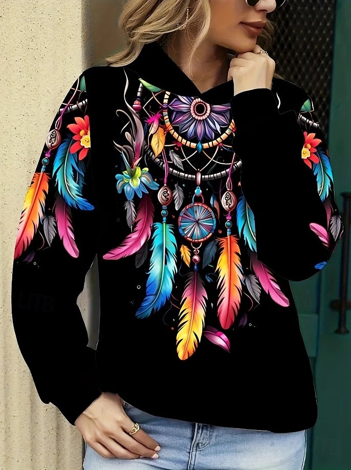 Femmes Sweat à capuche Graphique Tribal ancien Mode Western manche longue À capuche Hauts Réguliers Rue Tenue Quotidienne Fête Imprimé Poche Avant Noir Automne Hiver de 2025 ? $24.99 –P3