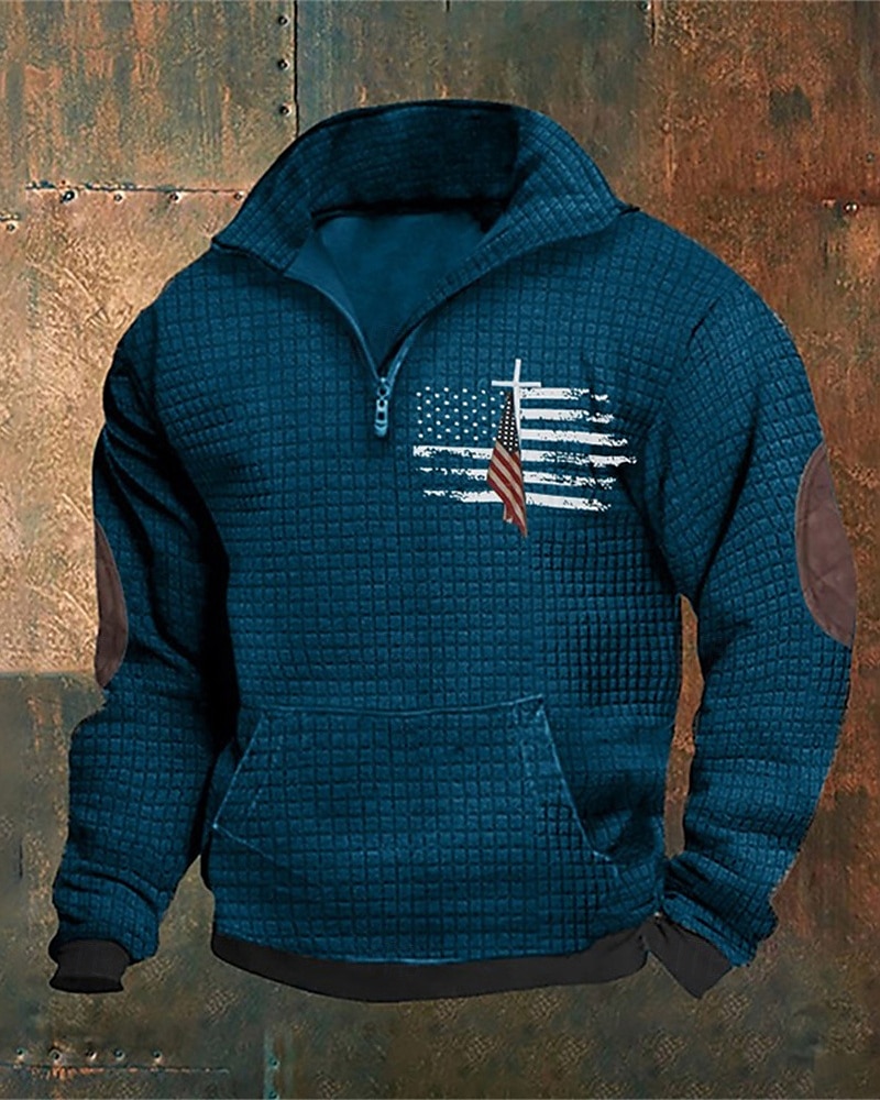 Voor heren Sweatshirt Sweatshirt met kwartrits Zwart Marineblauw blauw Groen Grijs Halve rits Nationale vlag Zak Sport & Outdoor Dagelijks Feestdagen Polyester Streetwear Basic Casual Lente Herfst 2026 - $42.99 –P4