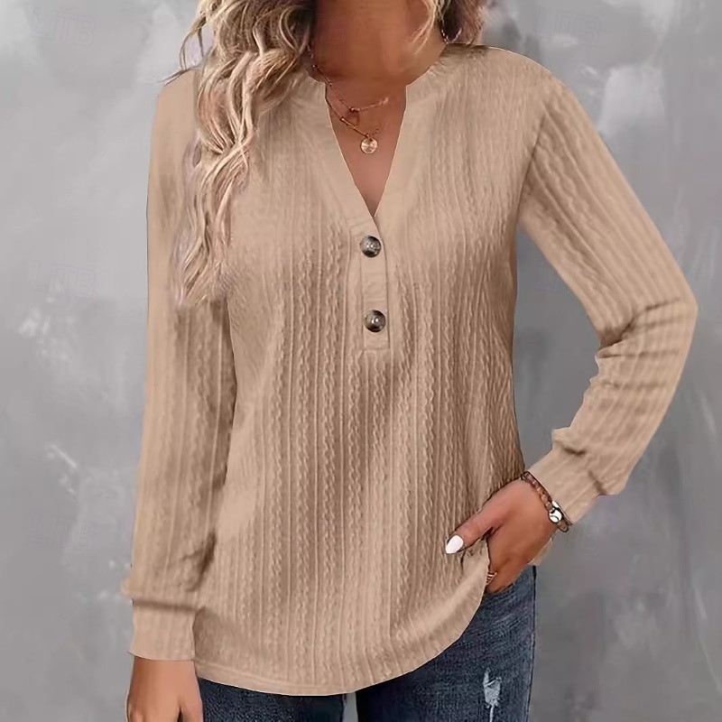 Femmes Chemisier Uni Moderne Occasionnel manche longue Col en V Hauts Réguliers Quotidien Fête Sortir Boutons Noir Blanche Rose Claire Vert Kaki Automne de 2025 ? $21.99 –P3