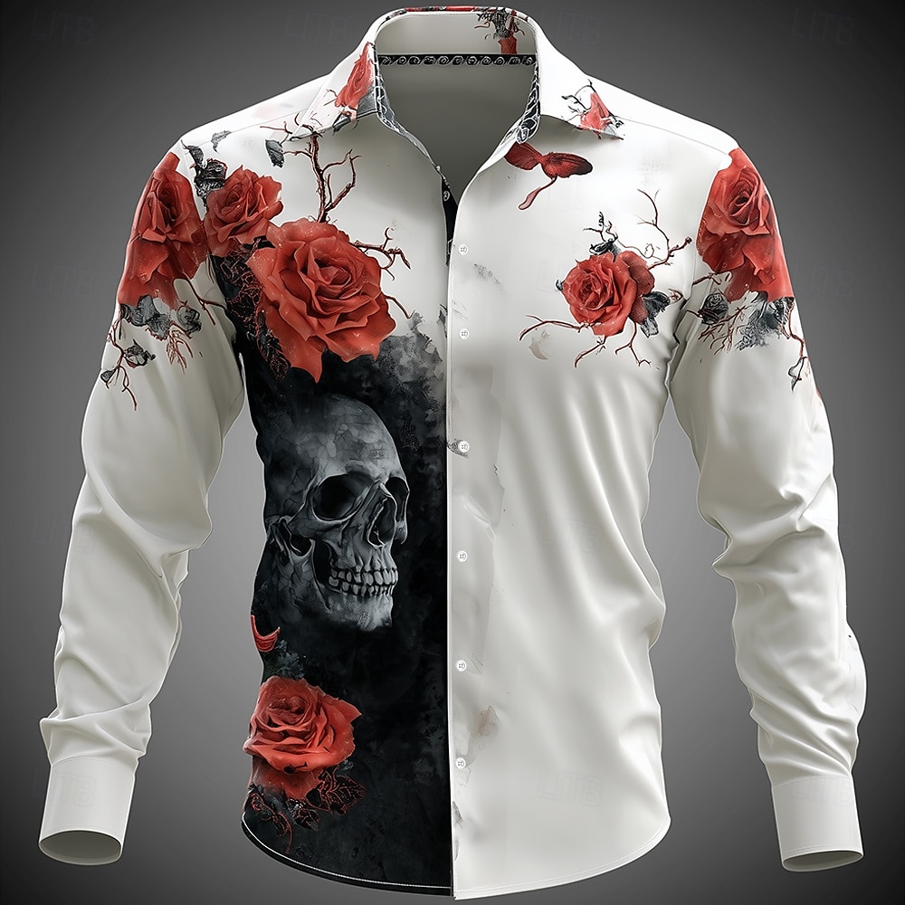 Pánské Kostra Halloweenské kostýmy Den mrtvých Košile Košile na knoflíky Dlouhý rukáv Temný gotický styl Dovolená Streetwear Jaro Podzim Přehnutý 3D tisk košile s límečkem Černá Bílá 2025 - $25.99 –P2