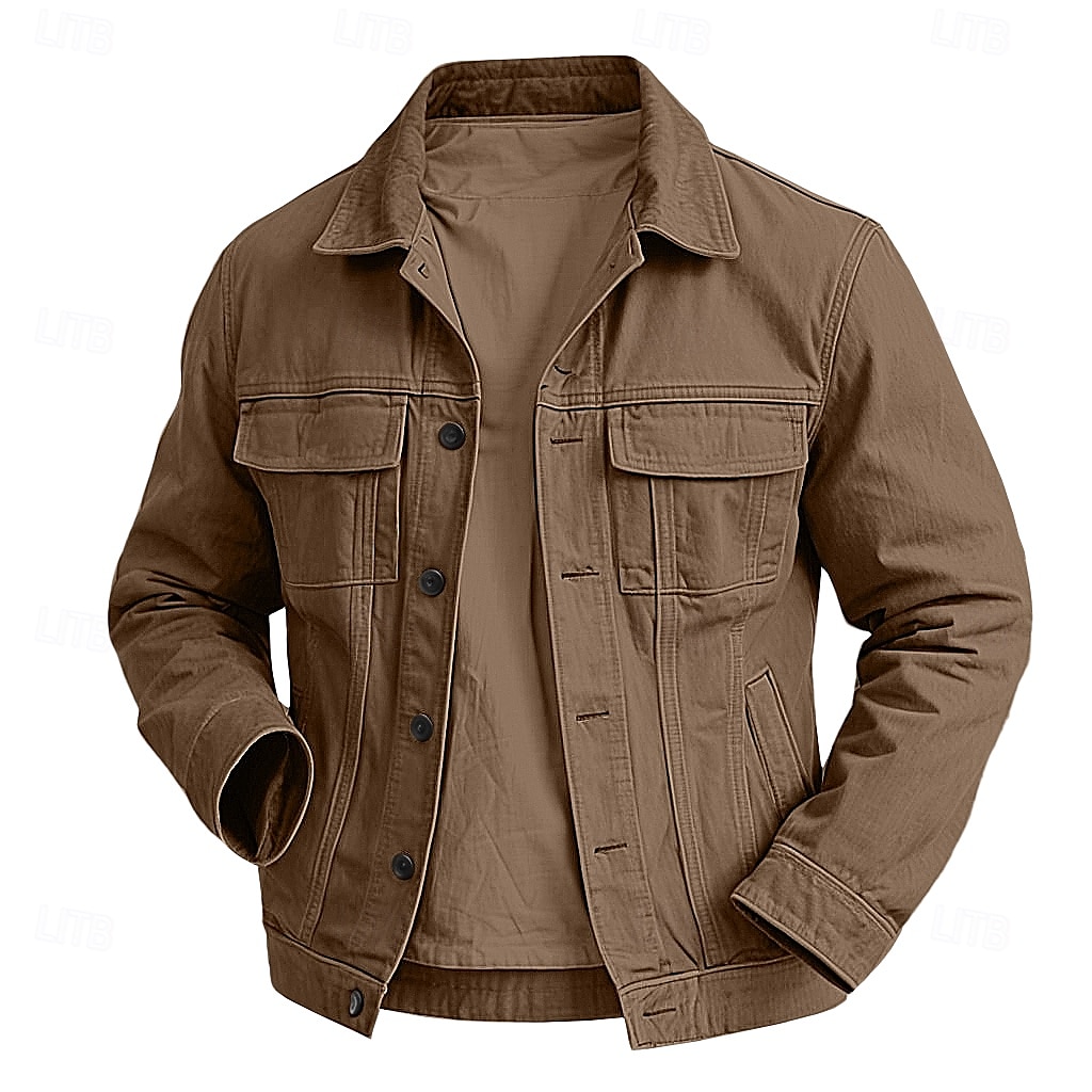 Per uomo Giacca Leggera Giacca di Jeans Giacca da Lavoro Formale Casa Tasca Inverno Primavera & Autunno Autunno Tinta unica Retrò Vintage Coreano Colletto a Camicia Regolare Nero Marrone Caffè Giacca del 2025 a $70.99 –P4