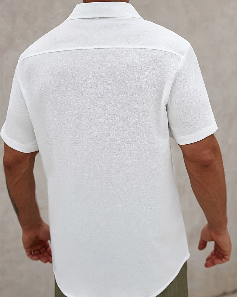 Men's Shirt Summer Shirt Casual Shirt Beach Shirt Button Up Shirt White Short Sleeve Plain Lapel Vacation Hawaiian Clothing Apparel Polyester Fashion Casual Comfortable 2025 - $22.99 –P4