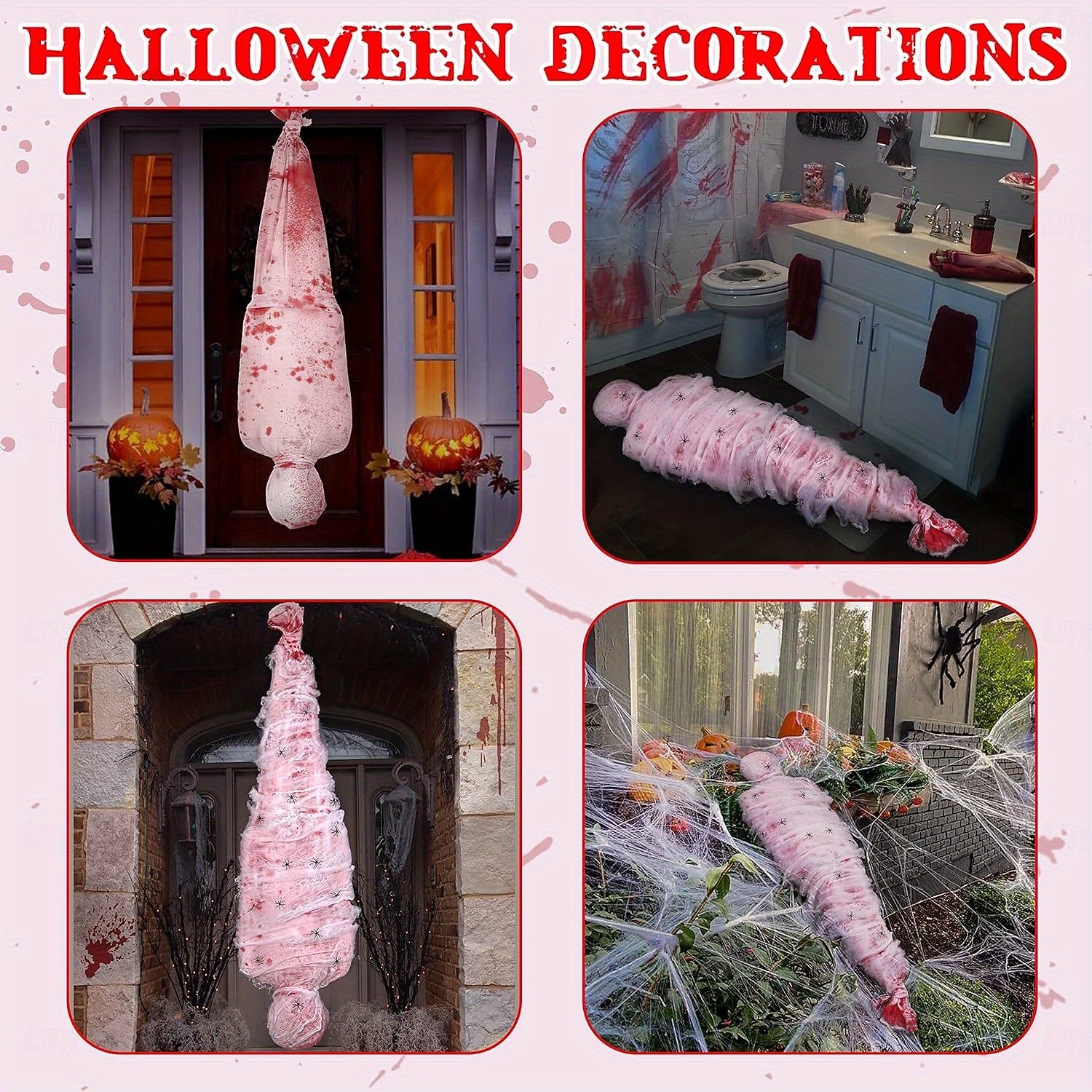 Adereços de Halloween para ambientes internos e externos - corpo de cadáver assustador com teia de aranha falsa e decoração de árvore pendurada, material plástico de estilo contemporâneo, sem penas, de 2025 por $23.99 –P2