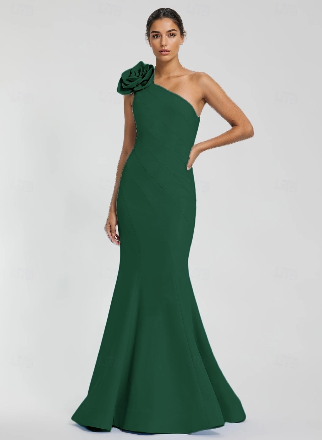 Abito da sera a sirena/tromba, elegante, formale, da ospite di nozze, senza maniche, lungo fino al pavimento, monospalla, in crêpe elasticizzata con pieghe, 2025 del 2025 a $147.99 –P5