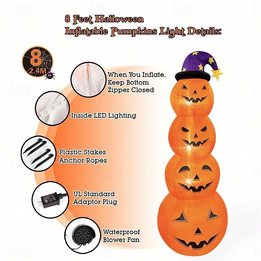 1 Pc 2.4M Halloween Inflatable Pumpkin Luminous Strip Lamp Air Model Courtyard Garden Lawn Path Halloween Party Atmosphere Decorative Lights 2025 - $81.99 –P8