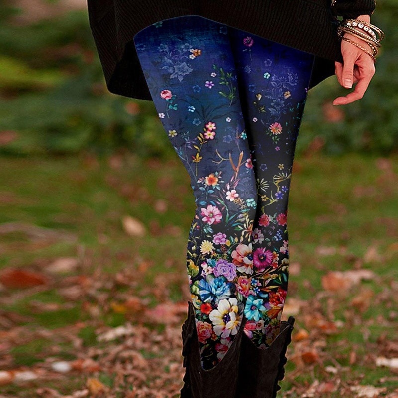 Damen Stoffhosen Leggings Gemütliche Leggings Streetwear Lässig Volle Länge Natürliche Taille Blume Elastischer Bund Druck Bequem Außenbereich Outdoor Urlaub Saphir Marineblau Marinenblau Schwarz 2026 - $19.99 –P3