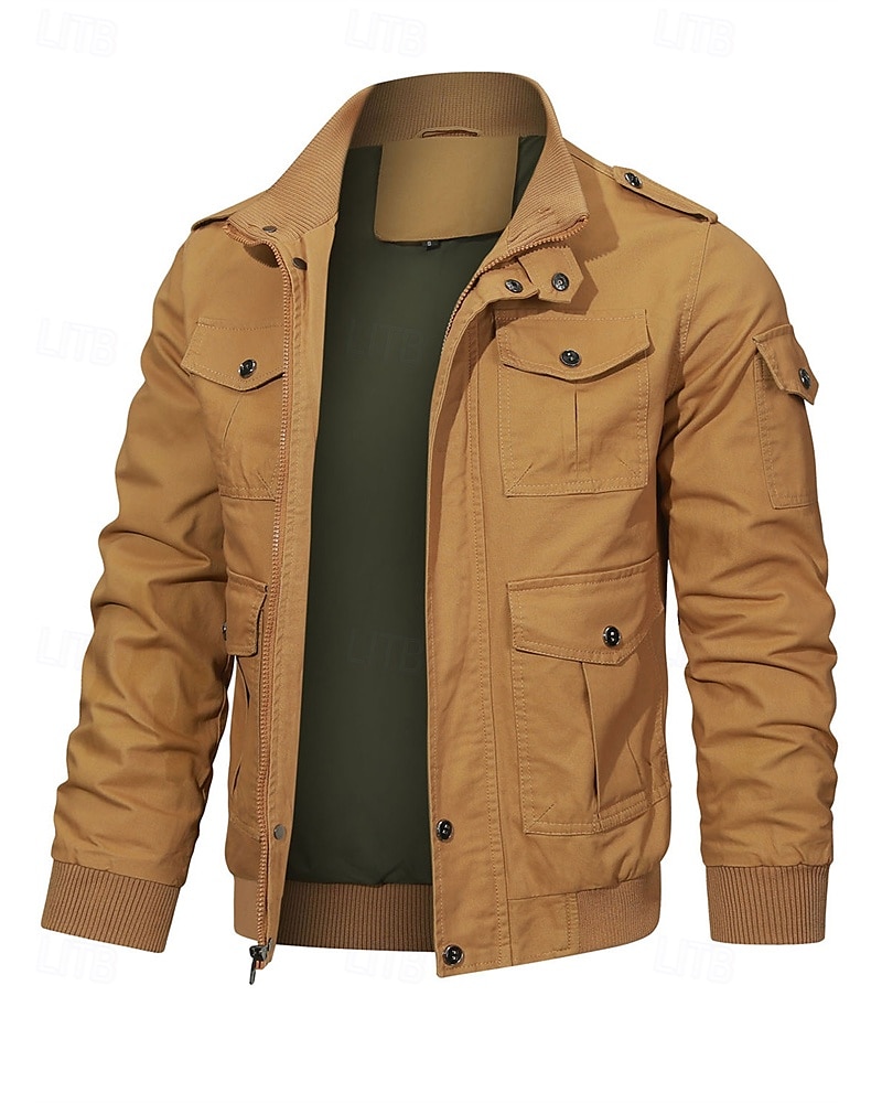Pánské Trucker bunda Nákladní bunda Neformální bunda Dovolená Denní Kapsy Jaro Podzim Bez vzoru Módní Klasické Stojáček Standardní Černá Khaki Armádní zelená Saka 2025 - $53.99 –P2