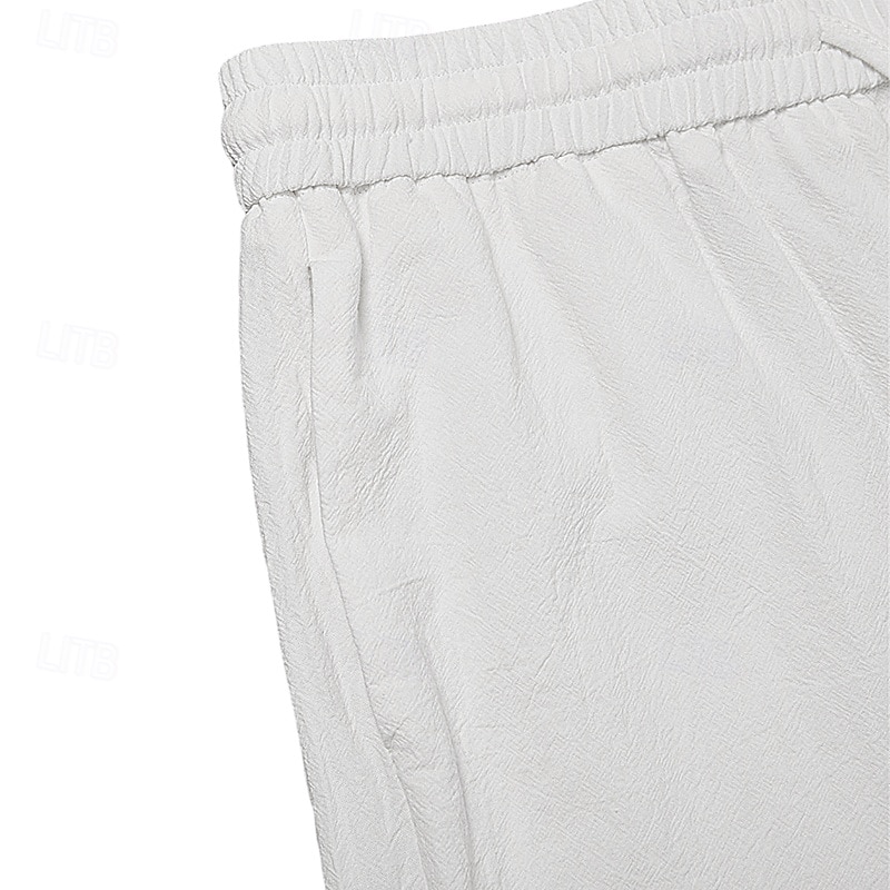 Homens Calção Shorts de linho Shorts de verão Shorts de praia Botões Com Cordão Cintura elástica Tecido Conforto Respirável Comprimento do joelho Ao ar livre Diário Praia Férias Moda Preto Branco de 2025 por $23.99 –P11