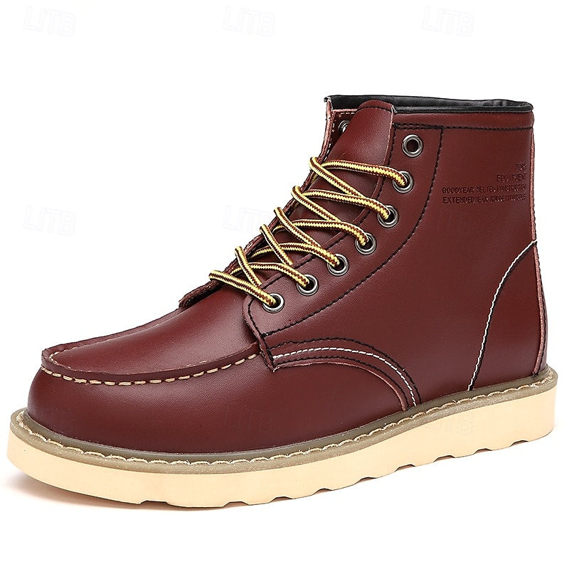 Men's Brown Lace-up Work Boots with Contrast Stitching and Cushioned Sole, Classic Casual Style for Outdoor Work, Hiking and Daily Wear 2025 - $46.99 –P2