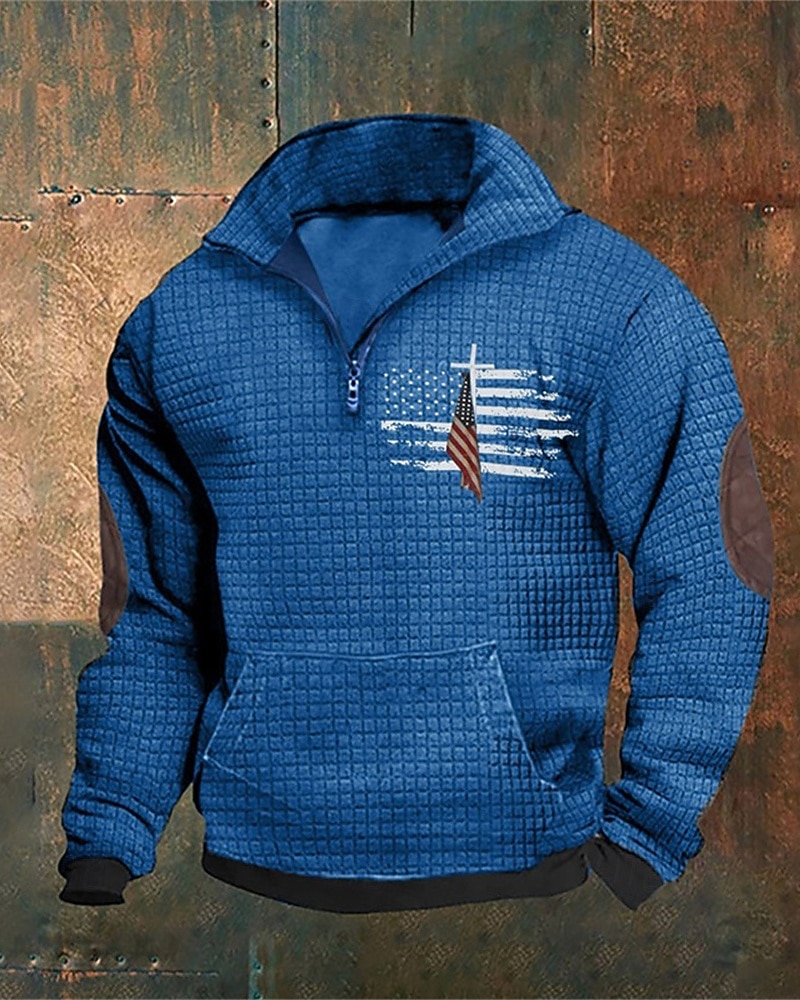 Voor heren Sweatshirt Sweatshirt met kwartrits Zwart Marineblauw blauw Groen Grijs Halve rits Nationale vlag Zak Sport & Outdoor Dagelijks Feestdagen Polyester Streetwear Basic Casual Lente Herfst 2026 - $42.99 –P5