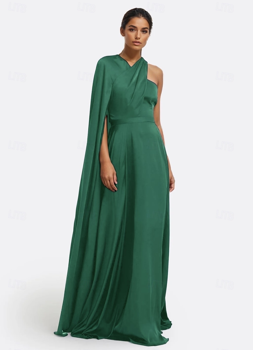 Vestido de Festa Longo A-Line Elegante Vestido Formal Casamento Sem Mangas Ombro Único Capas Satin Stretch com Pregas de 2025 por $142.99 –P7