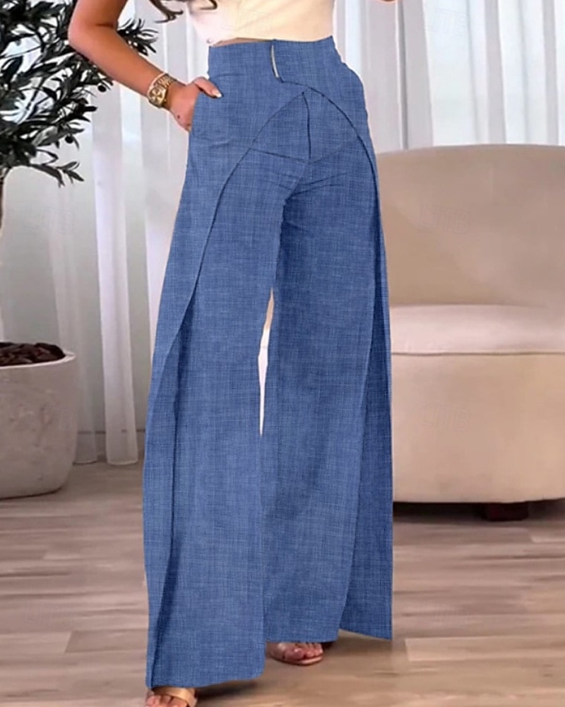 Dam Brett skaft Byxor Mode Streetwear Fullängd Naturlig Slät Ficka Elastisk midja Bekväm Utomhus Utomhus Semester Gata Ljus himmelblå Svart Brun Höst Normal 2025 - $22.99 –P2