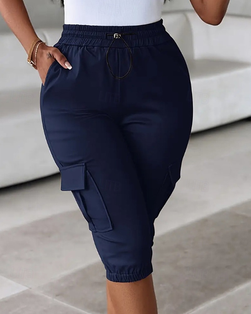 Dam Cargo-shorts Capribyxor Mode Streetwear Vadlängd Naturlig Solid färg Ficka Elastisk midja Bekväm Microelastisk Sport & Utomhus Dagliga kläder Vin Svart Rodnande Rosa Armégrön Sommar Vår Normal 2025 - $26.99 –P7