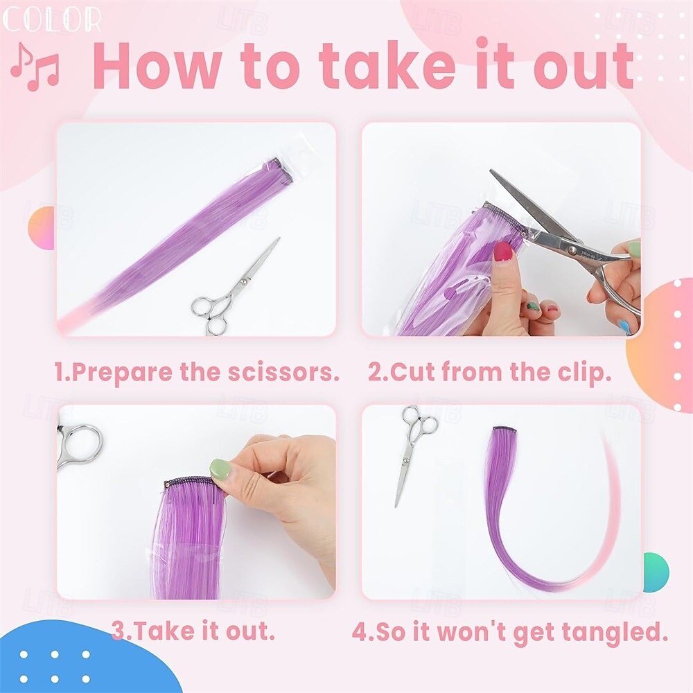 Цветные накладные волосы 22 дюйма прямые накладные волосы на заколках для тела, лица, блестящие разноцветные радужные розовые красные накладные волосы для детей, девочек и женщин 2026 - $13.49 –P9