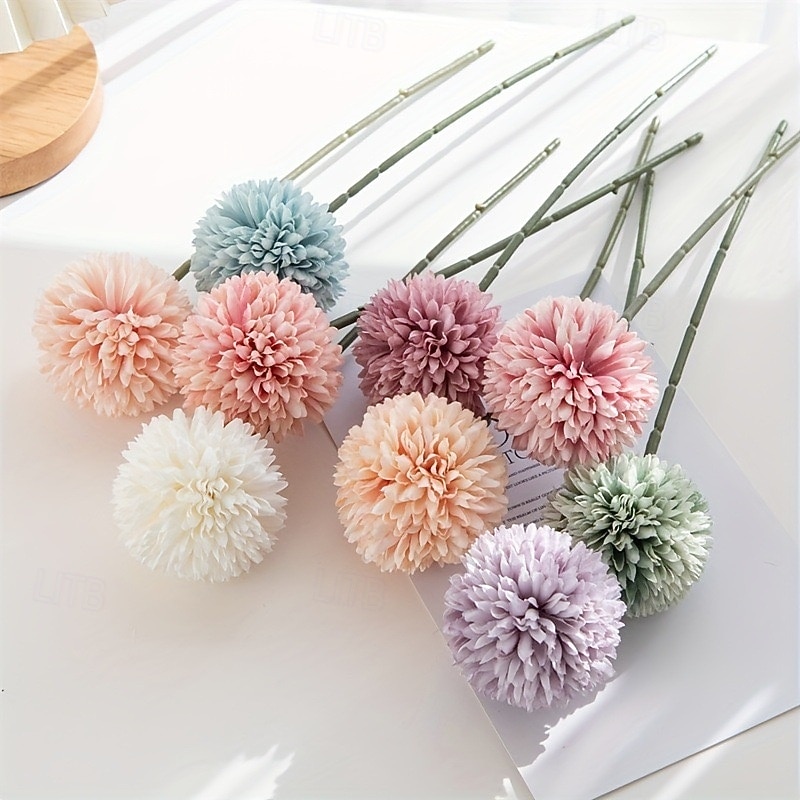 6 bolas de flores artificiales de crisantemo y diente de león para sala de estar, cerámica, decoración de bodas y arreglos florales de imitación. 2025 - $11.49 –P4
