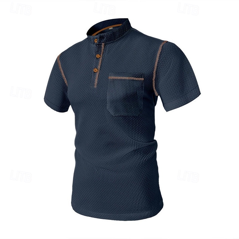 Men's T Shirt Henley Shirt Tee Short Sleeve Shirt Short Sleeve Henley Summer Spring Patchwork Fashion Designer Basic Buttons Pocket Vacation Street Going out Black White Navy Blue Top Tee for Men 2025 - $18.49 –P5