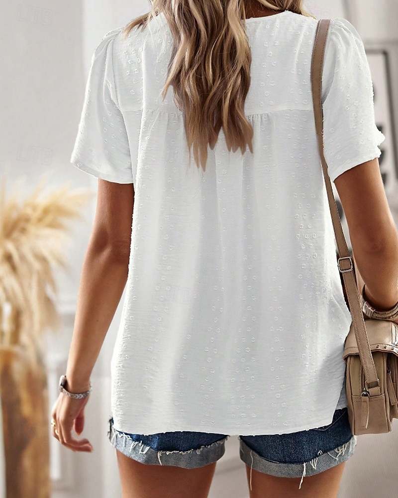 Pentru femei Bluză Buline Modern Casual Manșon scurt Stil Nautic Topuri obișnuite Zilnic Concediu Ieșire Peteci Alb Roz Îmbujorat Albastru Deschis Vară 2025 - $21.99 –P13